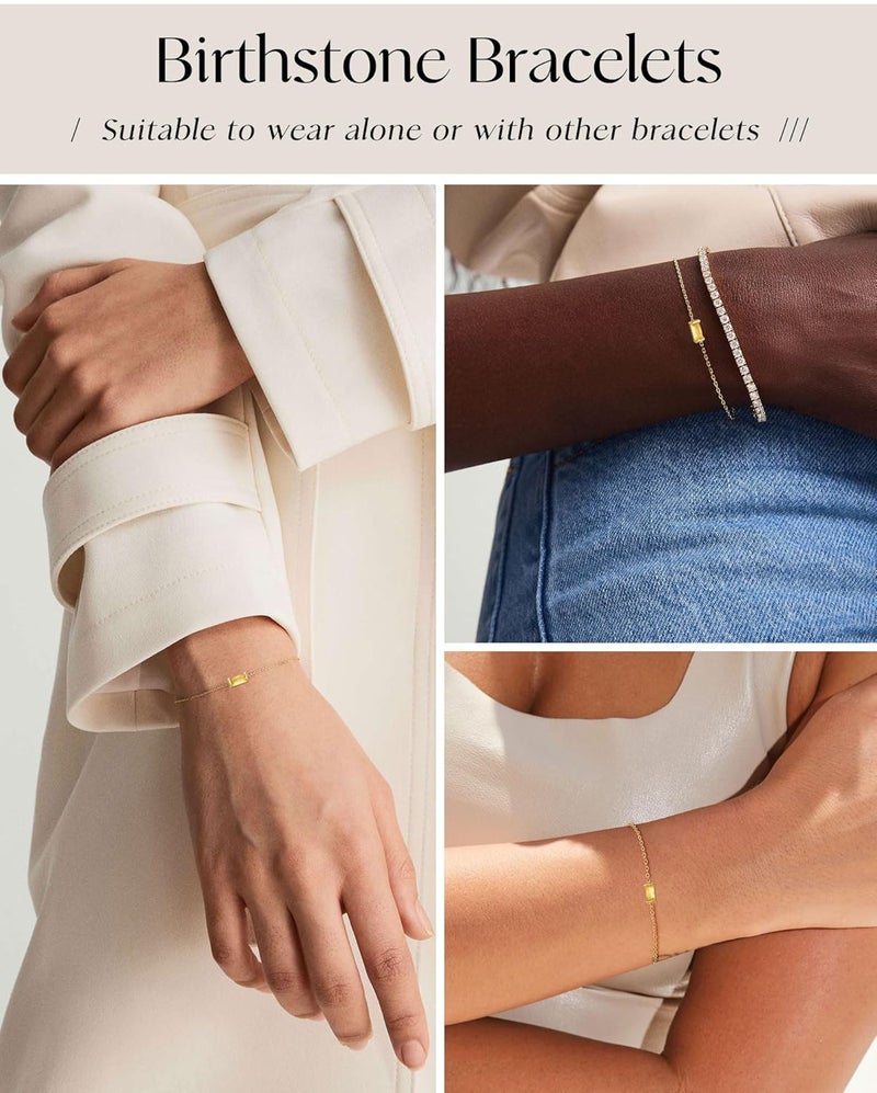 FUNEIA Birthstone Gold Bracelets for Women Non Tarnish Trendy Dainty 14K Gold Plated Bracelet Stack Stackable Blue Green May Emerald Friendship Bracelets Jewelry Gifts for Mom Best Friend - Image 5